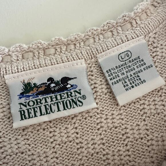 NORTHERN REFLECTIONS | Womens Sweater Vintage Ramie Pointelle Embroidered Large - Picture 3 of 10